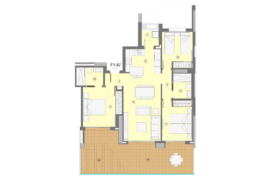 apartamento en la planta superior en Benidorm en venta, superficie 118 m², estado first owner, aire acondicionado, 3 dormitorios, 2 banos, piscina, ref.: HA-BEN-112-A03-8