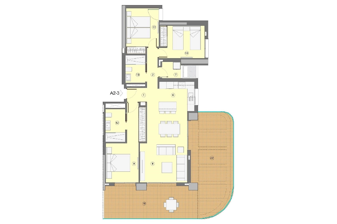 apartamento en la planta superior en Benidorm en venta, superficie 118 m², estado first owner, aire acondicionado, 3 dormitorios, 2 banos, piscina, ref.: HA-BEN-112-A03-9
