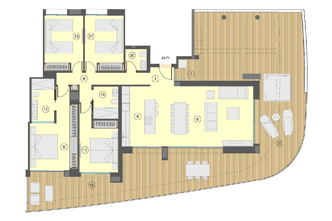 apartamento en la planta superior en Benidorm en venta, superficie 198 m², estado first owner, + fussboden, aire acondicionado, 4 dormitorios, 2 banos, piscina, ref.: HA-BEN-113-A04-18