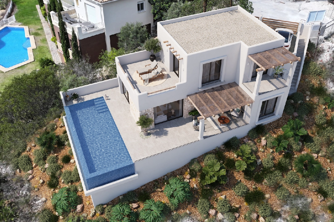 villa en Pedreguer(Monte Solana I) en venta, superficie 252 m², ano de construccion 2025, aire acondicionado, parcela 608 m², 3 dormitorios, 2 banos, piscina, ref.: UM-UV-SERPIS-13