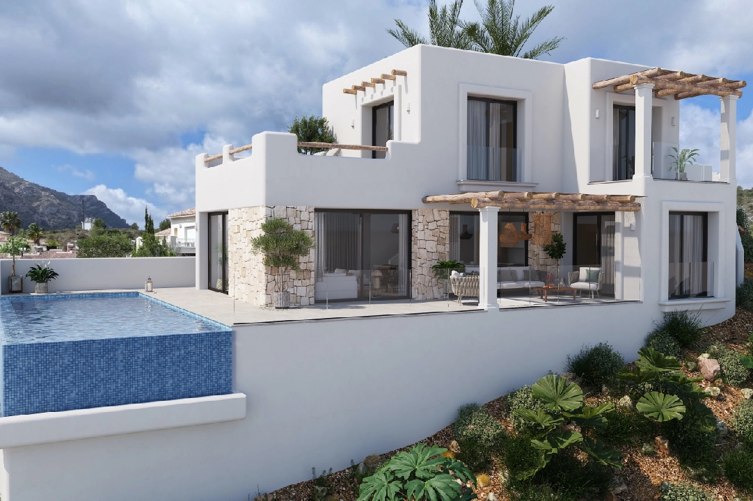 villa en Pedreguer(Monte Solana I) en venta, superficie 252 m², ano de construccion 2025, aire acondicionado, parcela 608 m², 3 dormitorios, 2 banos, piscina, ref.: UM-UV-SERPIS-3